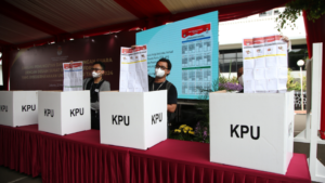 Suasana simulasi Pemilu 2024, di kantor Komisi Pemilihan Umum, Jakarta