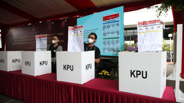 Suasana simulasi Pemilu 2024, di kantor Komisi Pemilihan Umum, Jakarta
