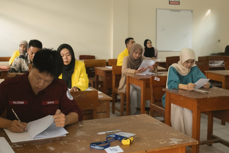 Suasana Ujian Tatap Muka (UTM) Universitas Terbuka di SMAN 5 Tasikmalaya.