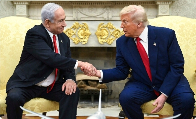 Presiden AS Donald Trump saat menjamu Perdana Menteri Israel Benjamin Netanyahu