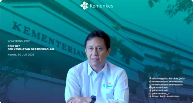 Menteri Kesehatan Budi Gunadi Sadikin saat konferensi pers Kick Off CKG Anak Sekolah secara virtual