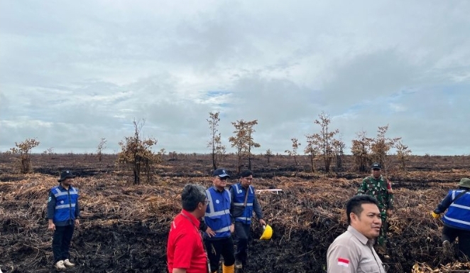 Petugas Tim Gakkum KLH menyegel lahan bekas terbakar di Kabupaten Kubu Raya, Kalimantan Barat
