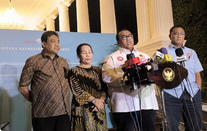 Presiden Konfederasi Serikat Pekerja Seluruh Indonesia (KSPSI) Andi Gani Nena Wea di Istana Kepresideanan